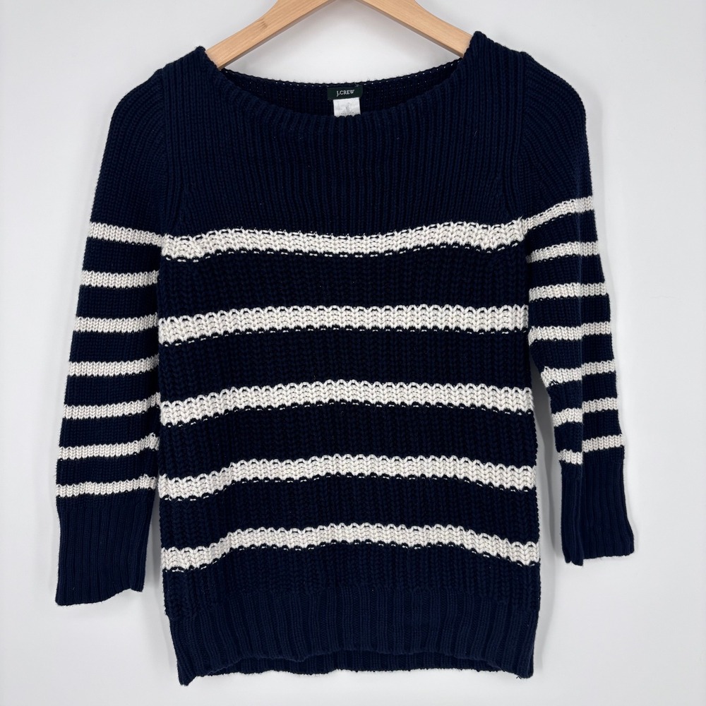 J.Crew Sweater Womens S Navy Blue White Breton Stripe Cotton Nautical Coastal